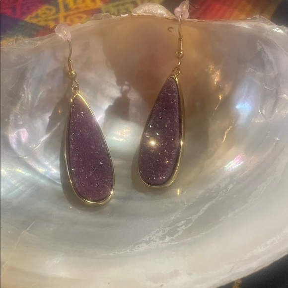 Kinsley Armelle Jewelry - Kinsley Armelle Gold &  Purple Royal Quartz Druzy Dangle Earrings, signed
